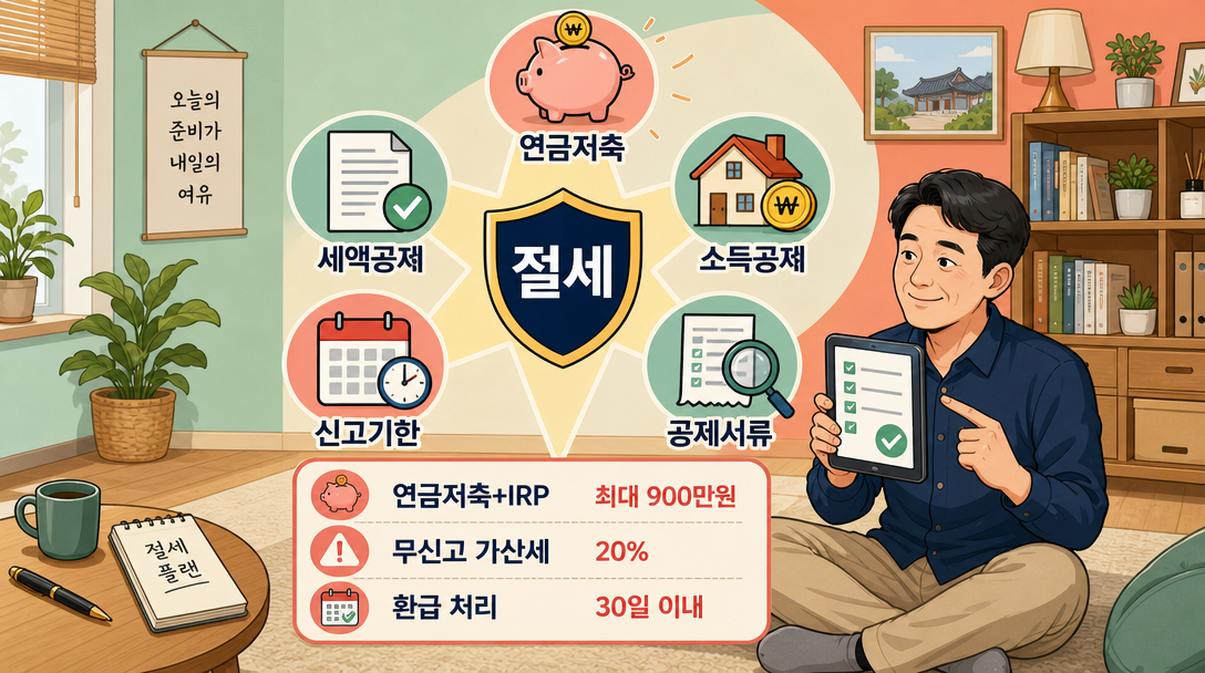 종합소득세 대상자 절세 핵심 공제 항목 아이콘 일러스트