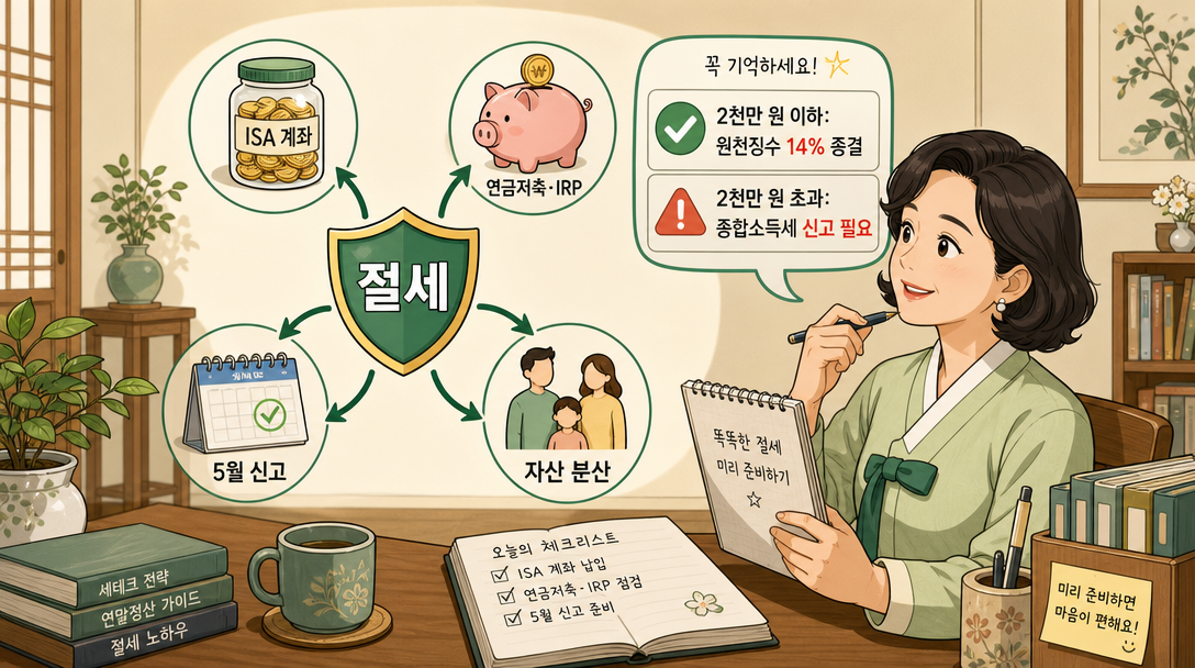 금융소득 종합과세 절세 방법 ISA 연금저축 활용 아이콘 다이어그램