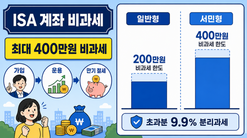 ISA 계좌 비과세 한도 일반형 200만원 서민형 400만원 비교 인포그래픽