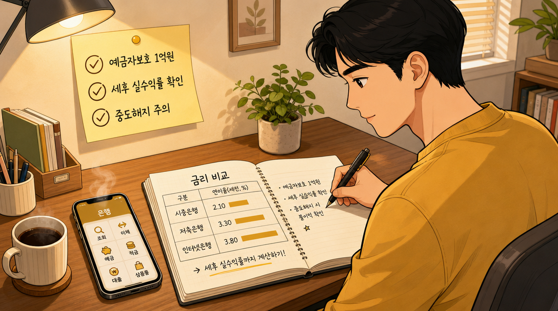 예적금 금리 비교 상품 선택 기준 홈오피스 일러스트