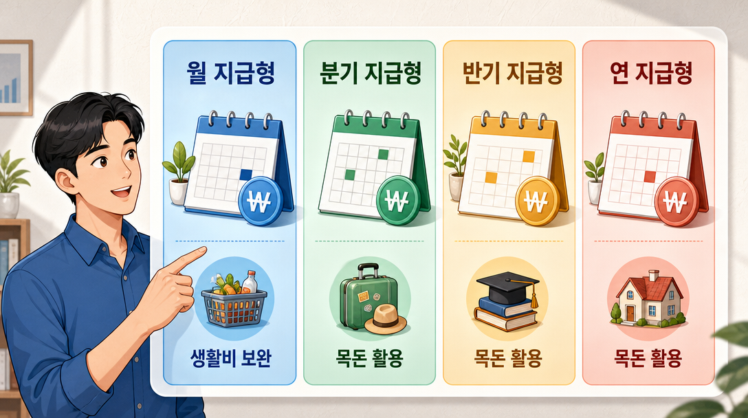 배당 ETF 지급 주기별 특징 비교 인포그래픽