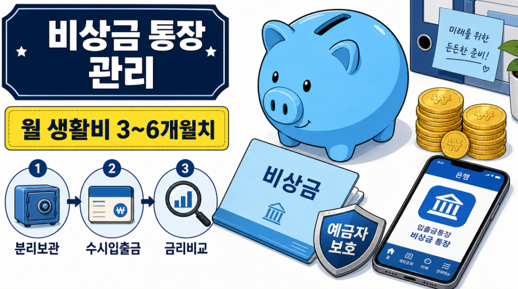 비상금 통장 관리 방법과 파킹통장·CMA 추천 상품 유형 인포그래픽
