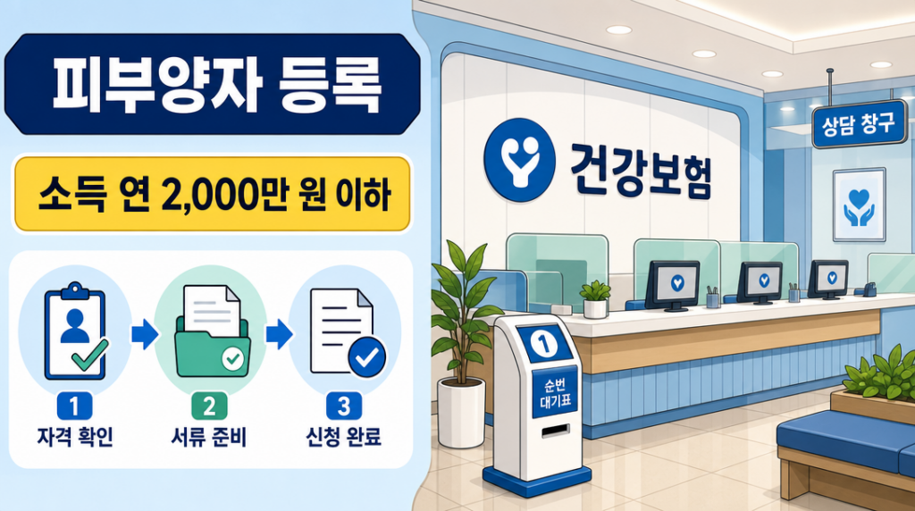 건강보험 피부양자 등록 소득 기준과 신청 절차 안내 인포그래픽
