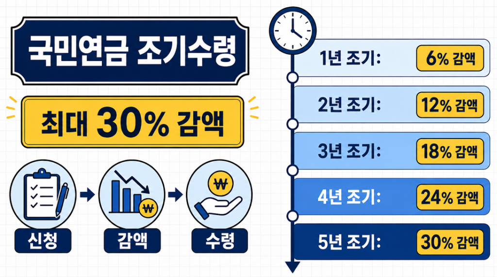 국민연금 조기수령 감액률 단계별 구조를 나타낸 인포그래픽