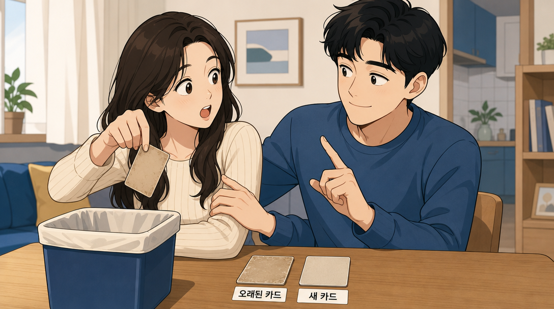 오래 쓴 카드를 해지하면 신용 거래 기간이 짧아질 수 있다는 점을 설명하는 인포그래픽
