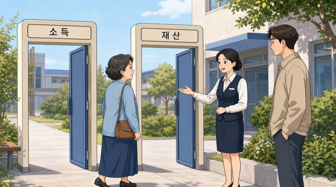 피부양자 자격은 소득과 재산 두 기준을 모두 넘지 않아야 유지된다는 점을 설명하는 인포그래픽