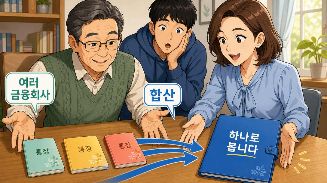여러 금융회사에 나눠 넣어도 금융소득은 합산해 따진다는 것을 설명하는 인포그래픽
