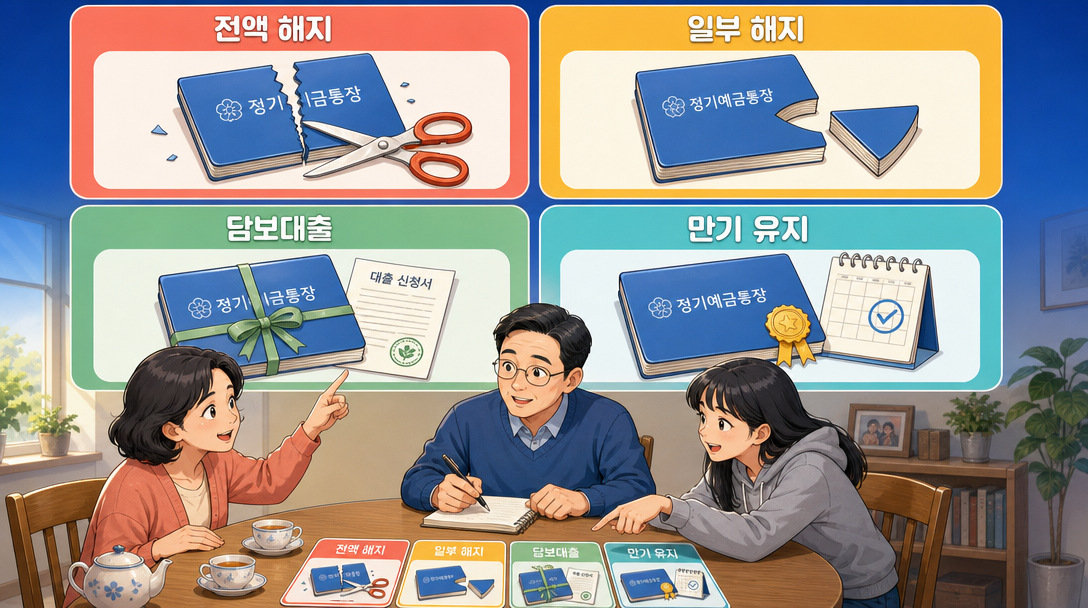 정기예금 중도해지 대신 선택할 수 있는 네 가지 방법을 비교한 인포그래픽