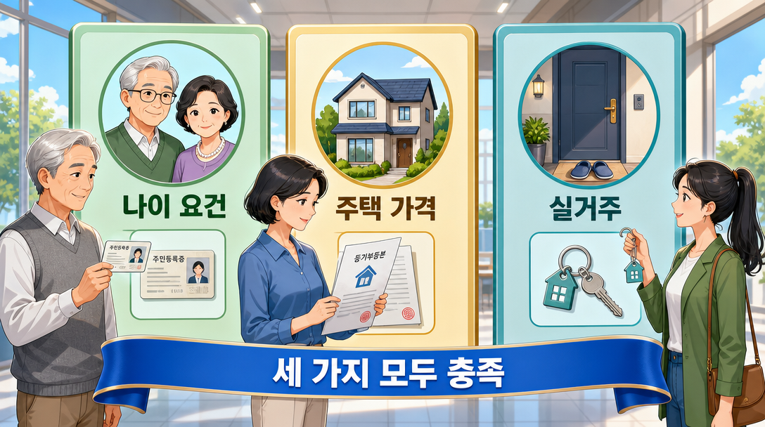 주택연금 가입 조건 세 가지 요건을 정리한 인포그래픽