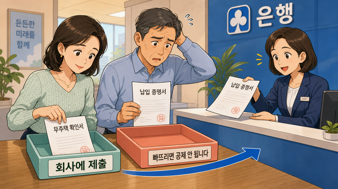 주택청약저축 소득공제 신청에 필요한 서류와 제출 절차를 설명하는 인포그래픽