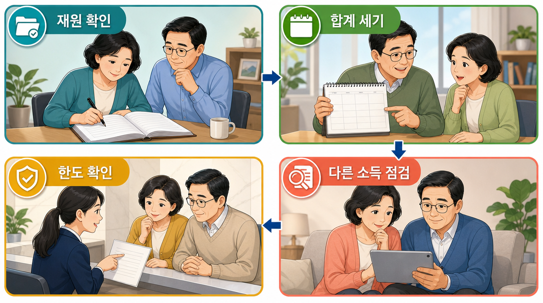연금 수령액 조절 순서를 네 단계로 정리한 인포그래픽