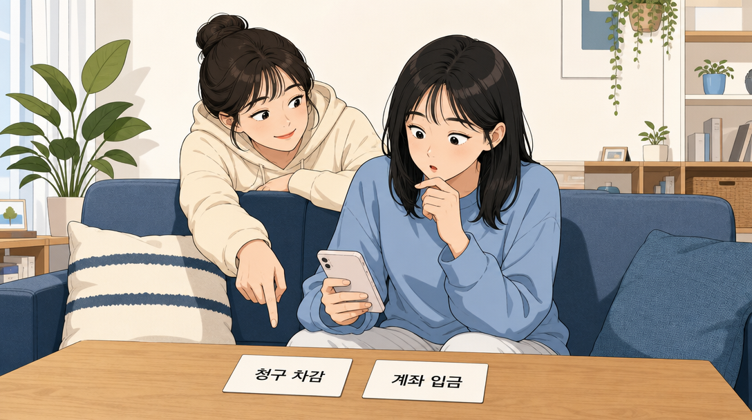 포인트를 청구 차감으로 받을지 계좌 입금으로 받을지 가르는 기준을 설명하는 인포그래픽