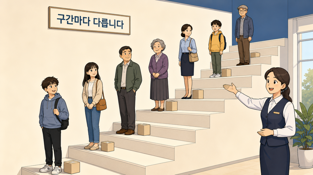과세표준 구간마다 다른 세율이 붙는 계단식 구조를 설명하는 인포그래픽