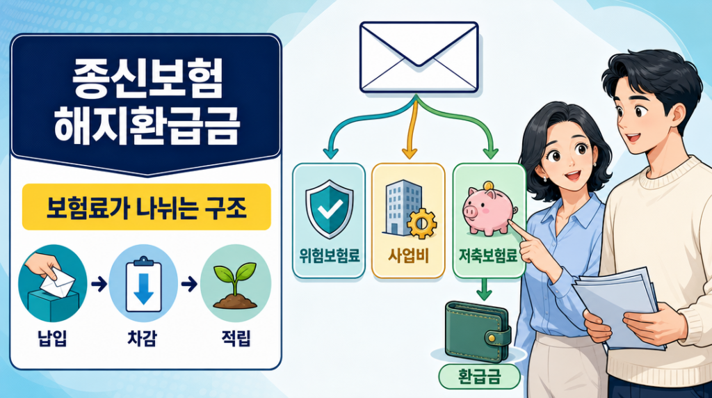 종신보험 해지환급금 구조를 보험료 분해 도표로 설명한 인포그래픽